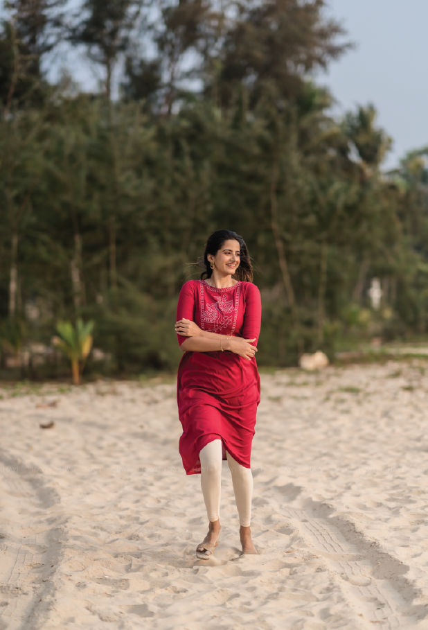 Scarlet Red Bird Chirp Embroidery Dress