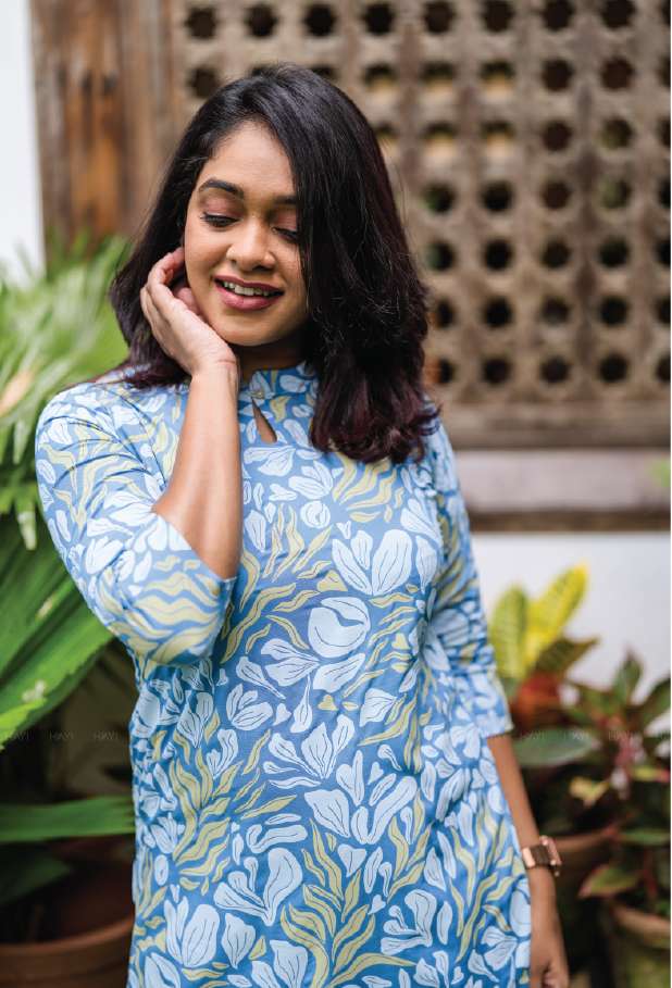 Crowded Blue Coral Viscose Printed Kurta