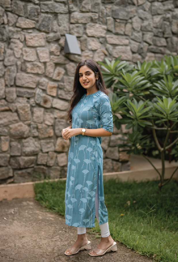 Coral Blue Island Viscose Printed Kurta