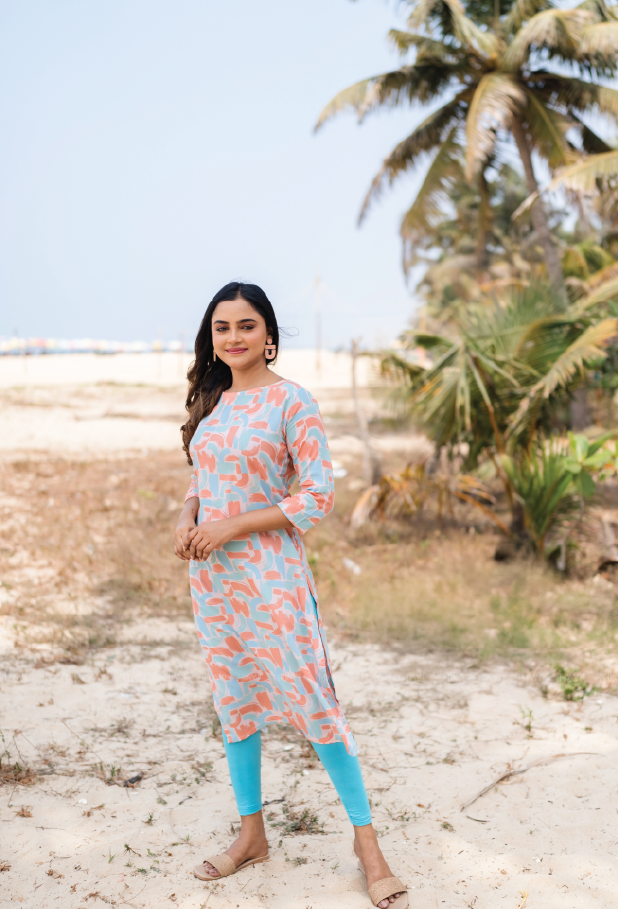 Soft Peach Stokes Printed Viscose Kurta
