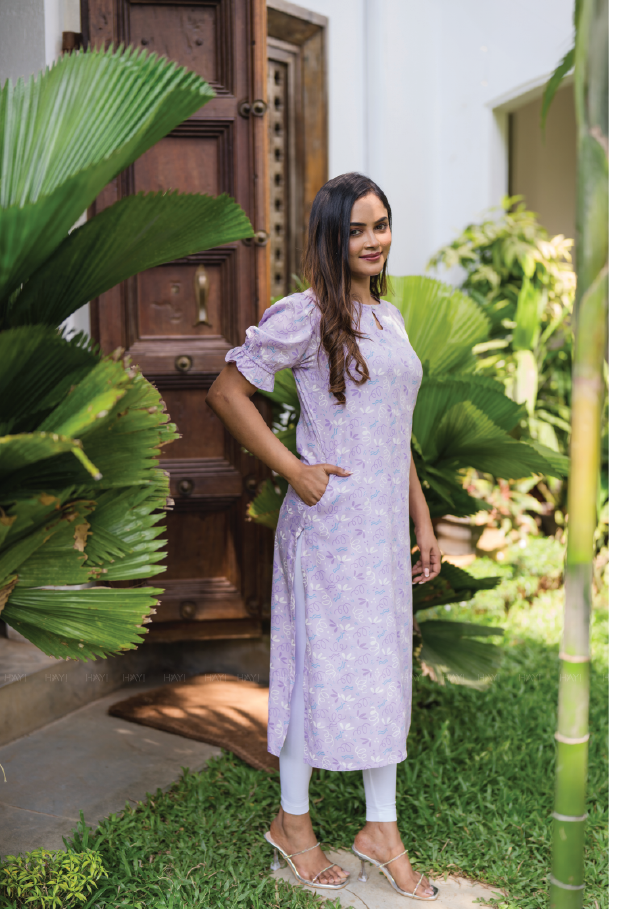 Drifty Lilac Viscose Printed Kurta