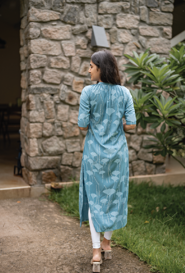 Coral Blue Island Viscose Printed Kurta