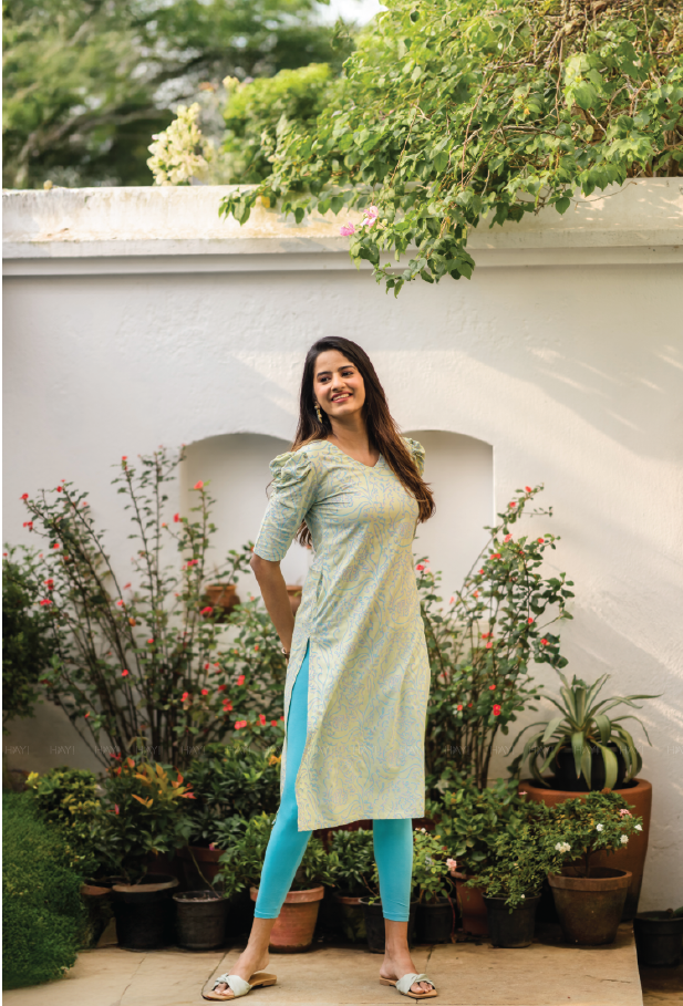 Pastel Green Cosmic Waves Viscose Printed Kurta