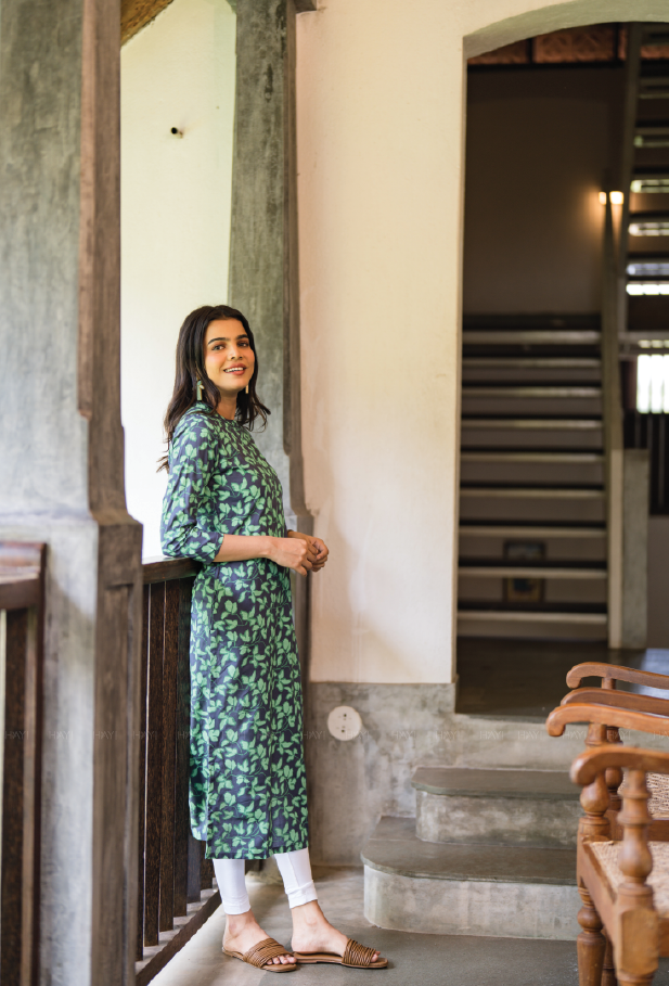 Green Aura Viscose Printed Kurta