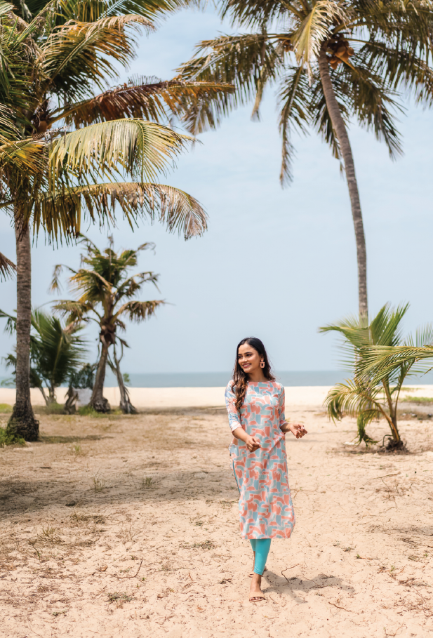 Soft Peach Stokes Printed Viscose Kurta