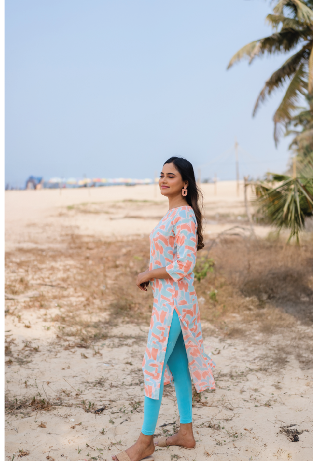 Soft Peach Stokes Printed Viscose Kurta