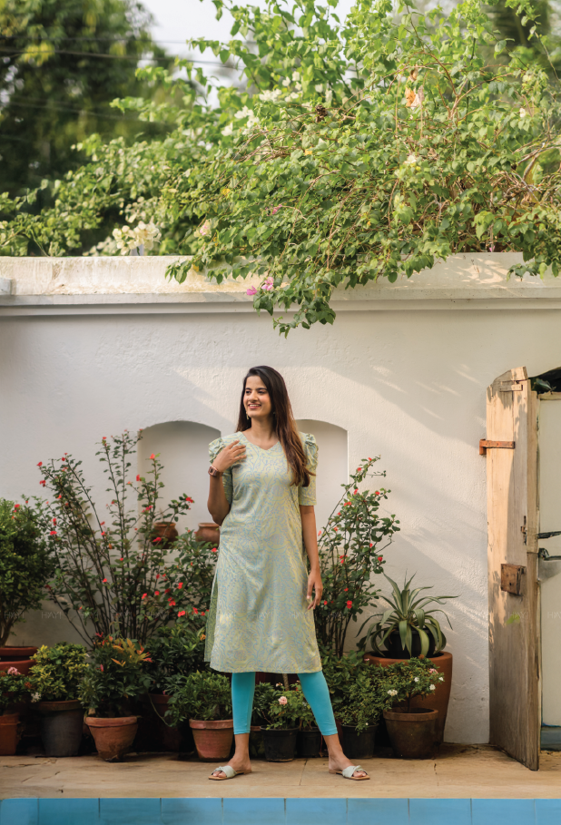Pastel Green Cosmic Waves Viscose Printed Kurta