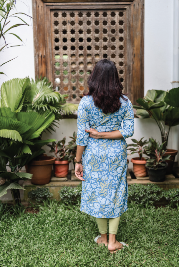Crowded Blue Coral Viscose Printed Kurta