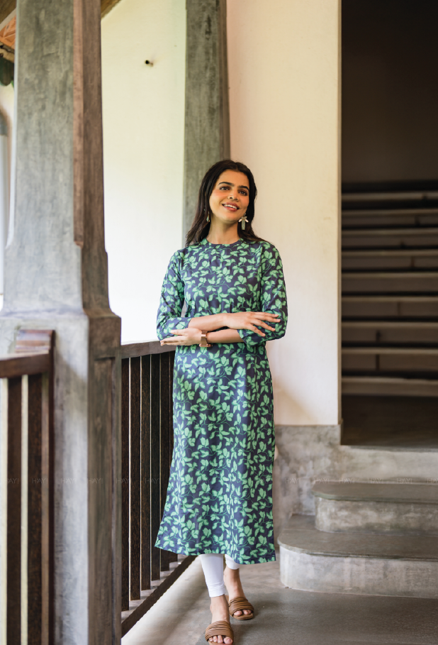 Green Aura Viscose Printed Kurta