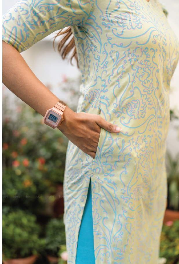 Pastel Green Cosmic Waves Viscose Printed Kurta