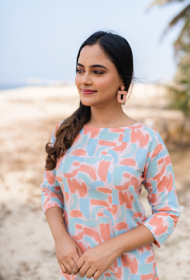 Soft Peach Stokes Printed Viscose Kurta