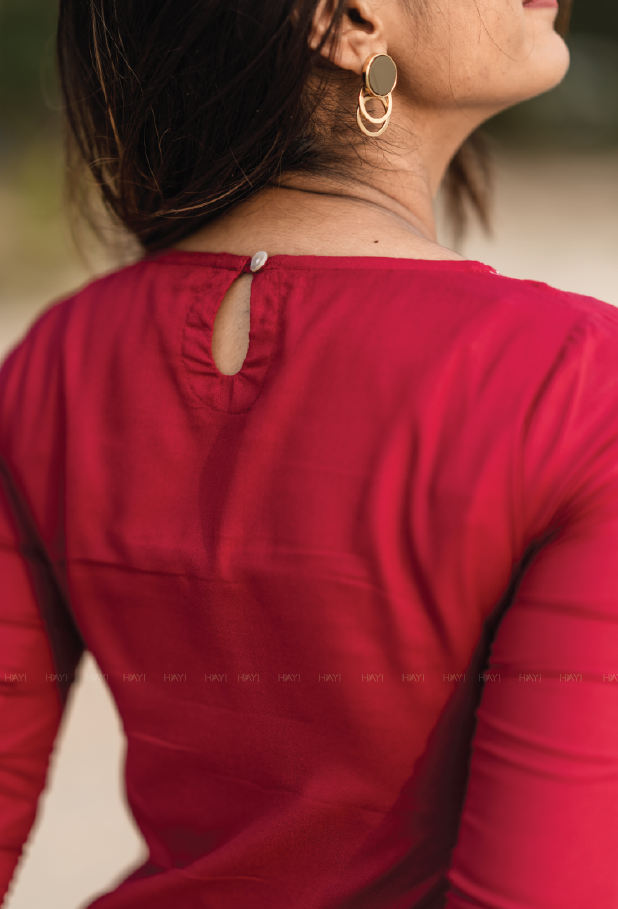 Scarlet Red Bird Chirp Embroidery Dress