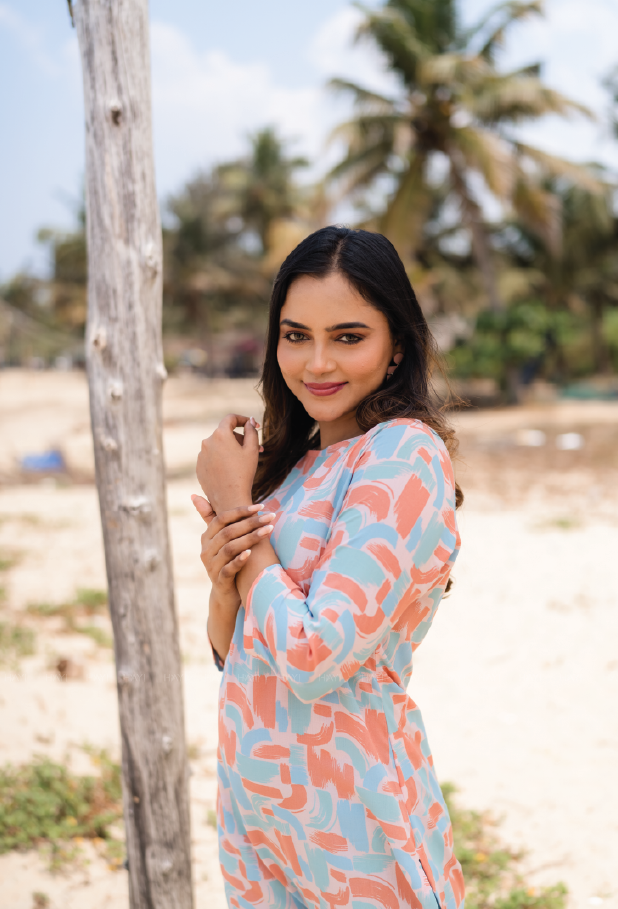 Soft Peach Stokes Printed Viscose Kurta