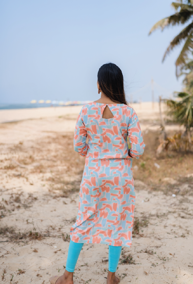 Soft Peach Stokes Printed Viscose Kurta