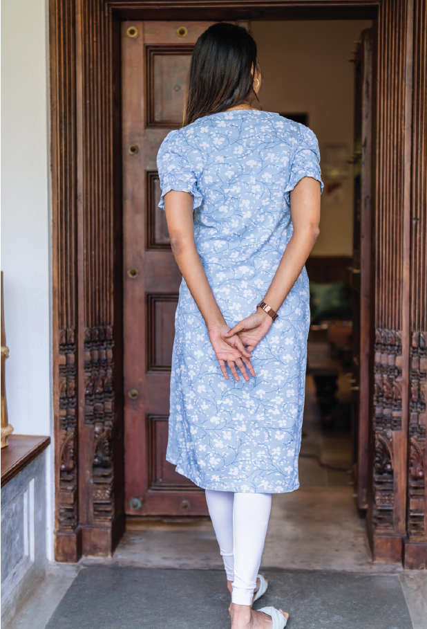 Soft Blue Dreamy Flowers Viscose Printed Kurta