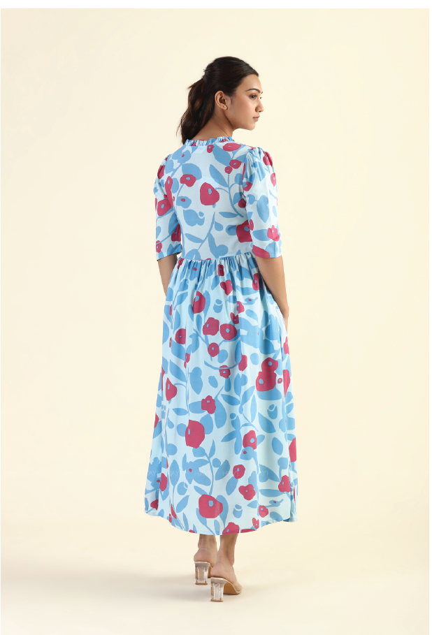 Fragmented Flowers Blue Printed feeding and maternity wear
