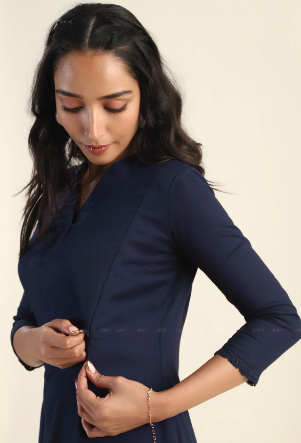 Flowering Nights Navy with embroidery Maternity and feeding dress