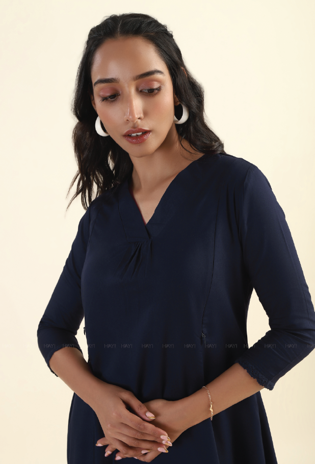 Flowering Nights Navy with embroidery Maternity and feeding dress