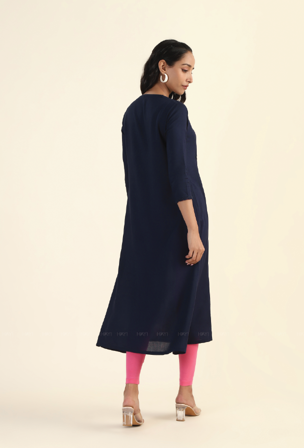 Flowering Nights Navy with embroidery Maternity and feeding dress