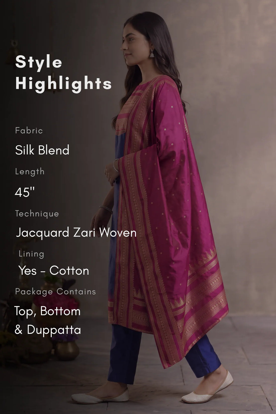 Sapphire Poetry Blue Silk Blend Woven 3-Piece Kurta Set