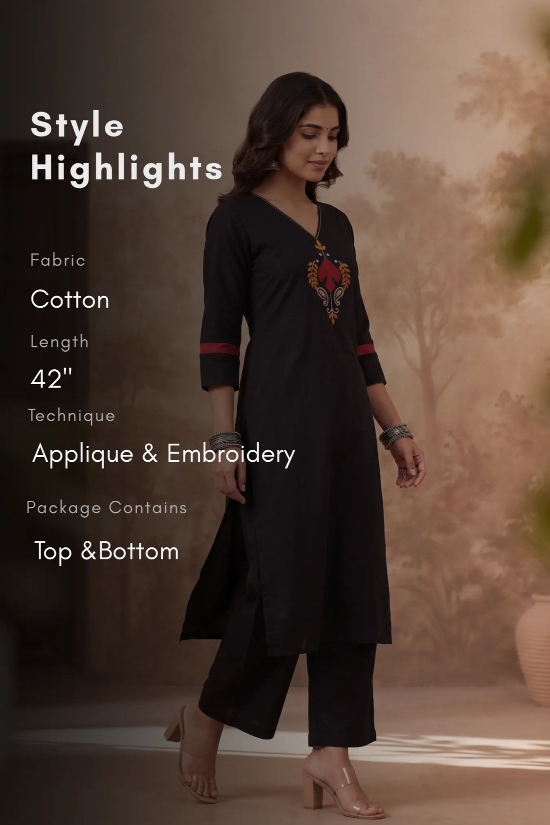 Ebony Heritage Black Cotton Embroidered Co-ord Set