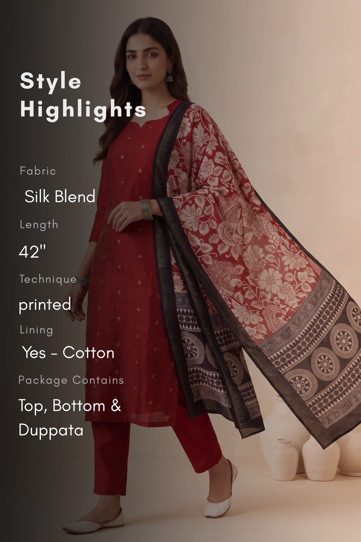 Amara Muse Red Silk Blend 3-Piece Handloom Woven Kurta Set