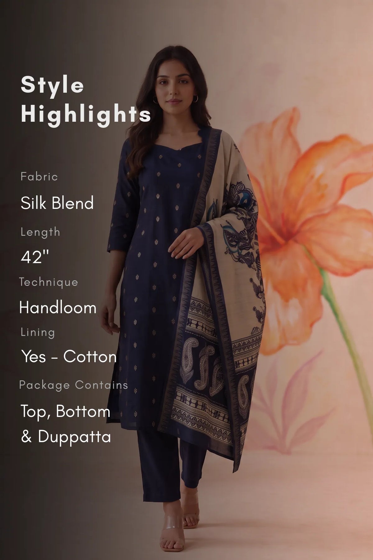Moonlit Mosaic Navy Silk Blend 3-Piece Kurta Set