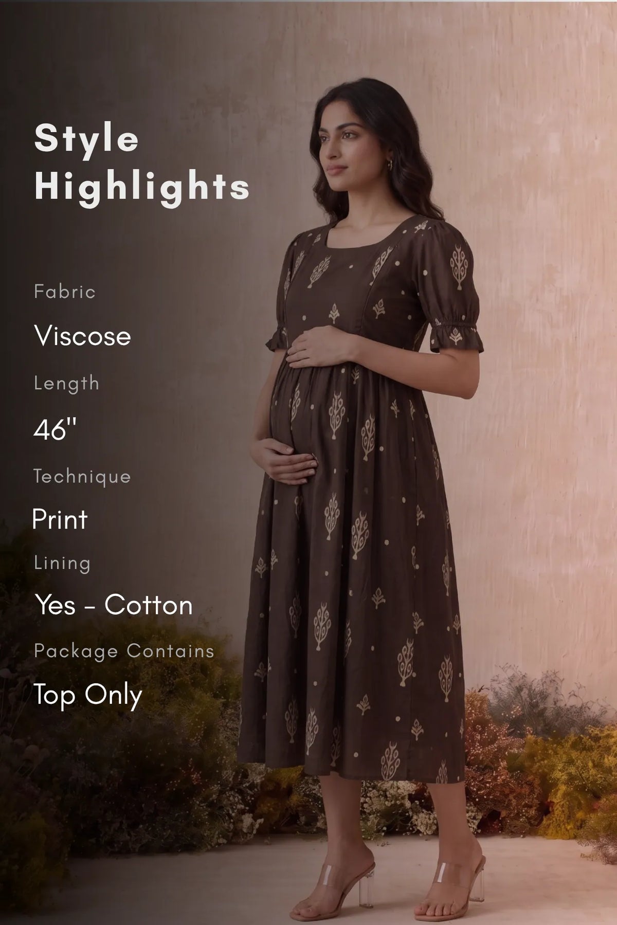 Rustic Bloom Brown Printed Maternity Maxi Dress