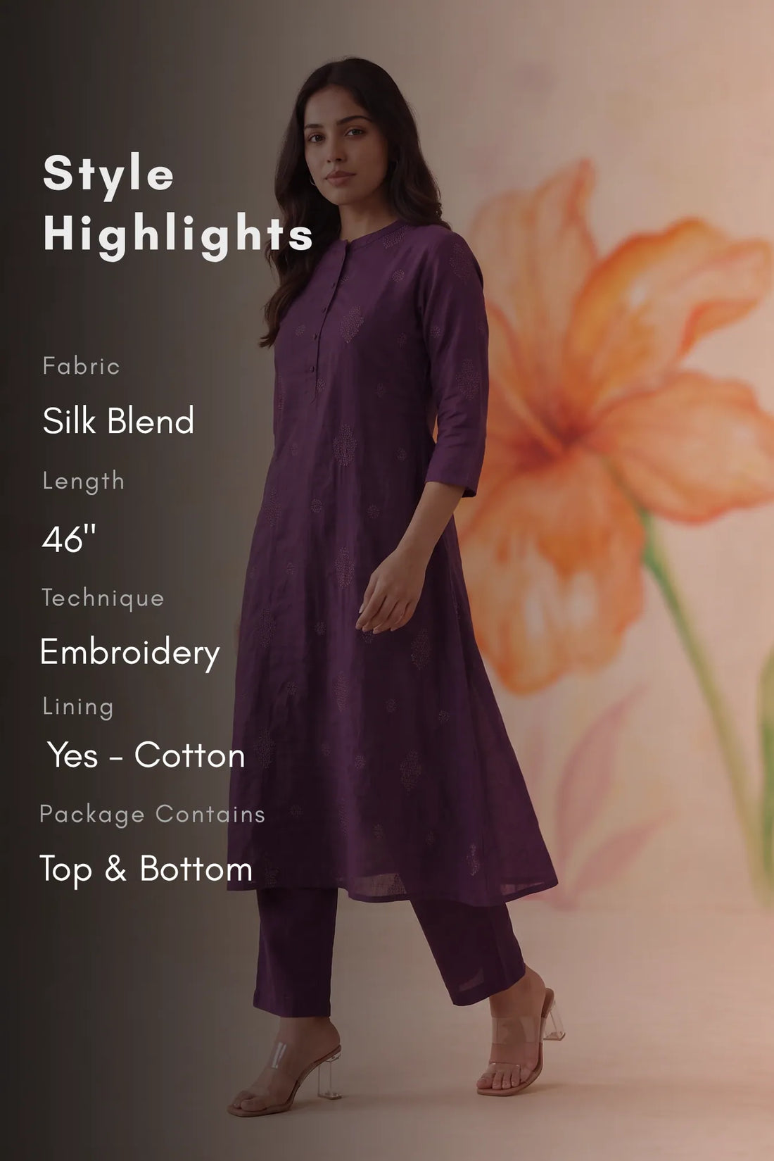 Amethyst Sprigs Purple Embroidered Silk Blend Co-ord Set