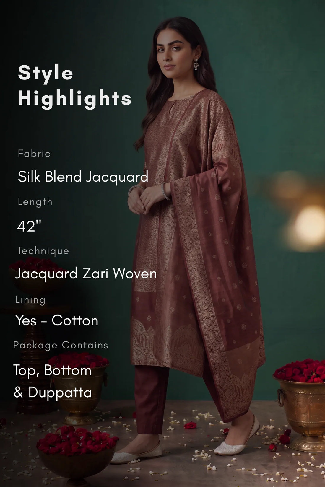 Roselle Red Silk Blend Jacquard 2-Piece Straight Kurta Set