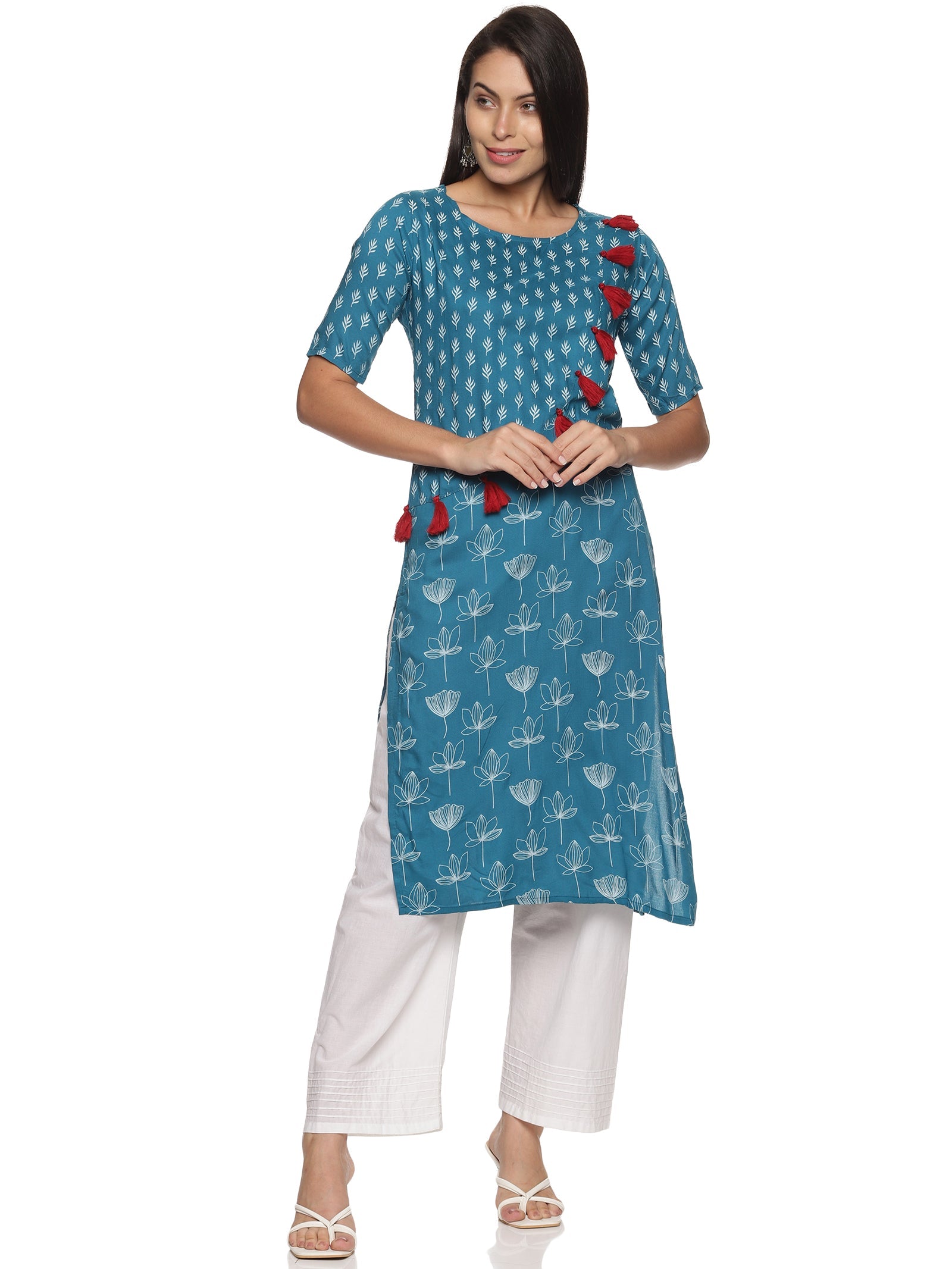 Blue Rise and shine Viscose Printed Kurta