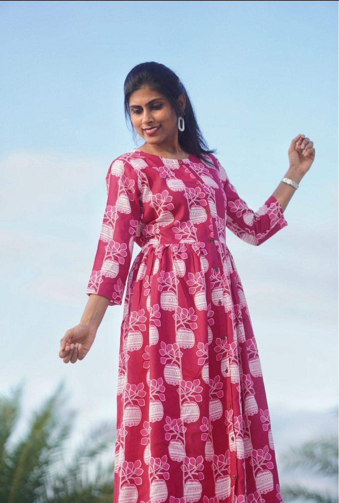 PEACHED PRINT UMBRELLA KURTI