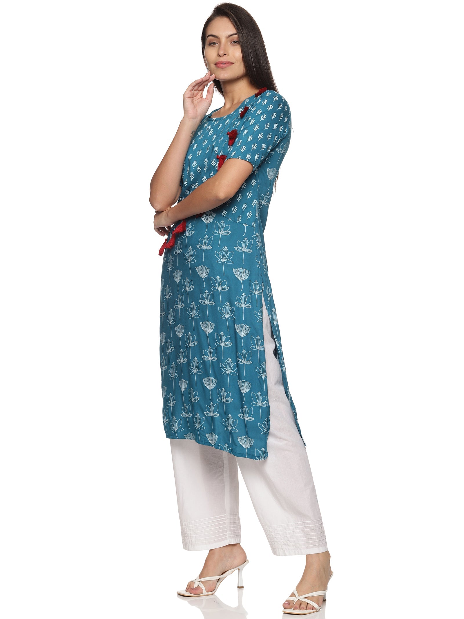 Blue Rise and shine Viscose Printed Kurta