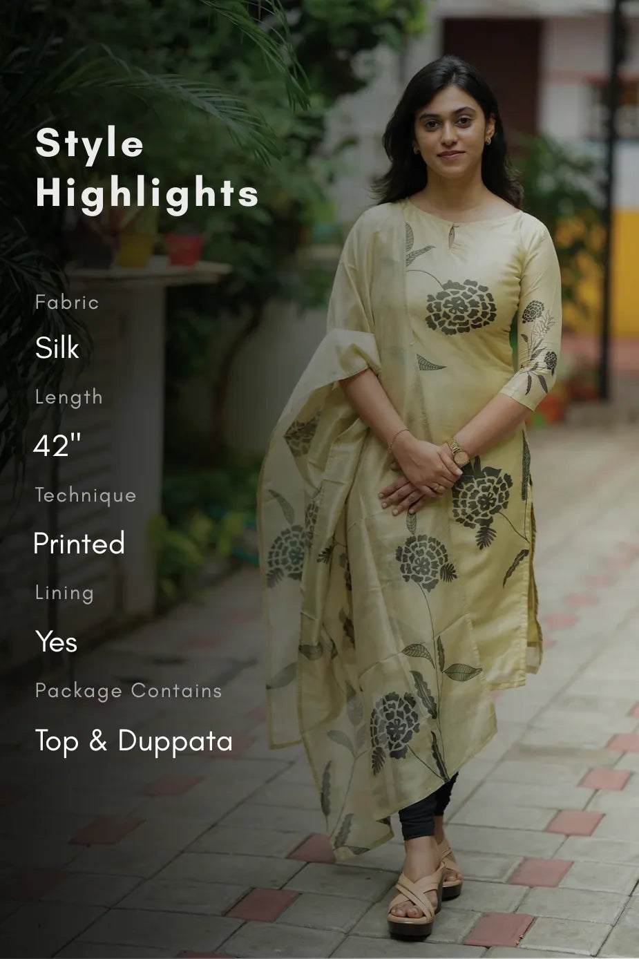 Yellow Pure Radiance 2 Piece printed Silk Blend Kurta with Dupatta