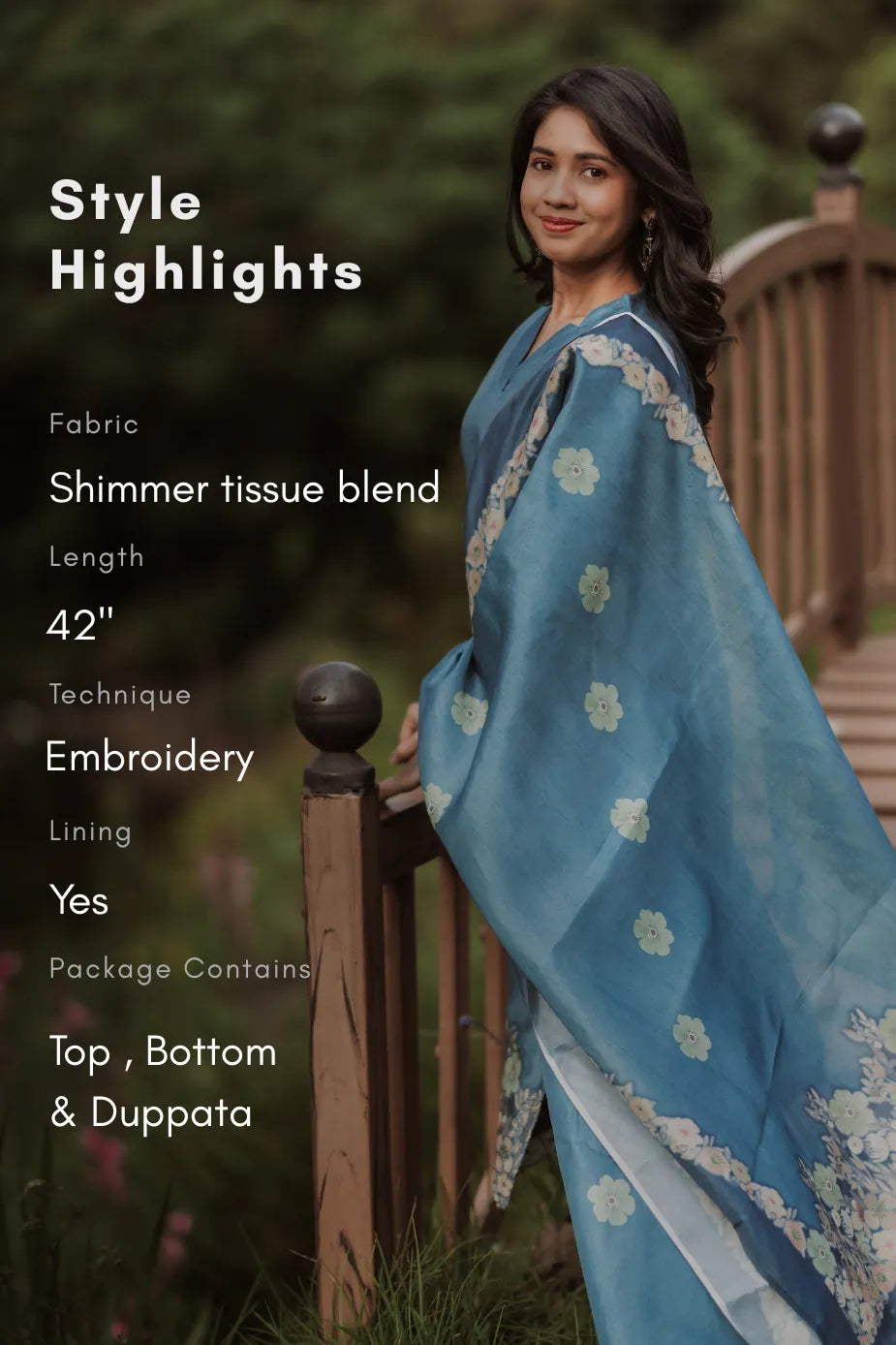 Nocturne Drift Embroidered 3 Piece Shimmer Tissue Blend Kurta Set with Dupatta