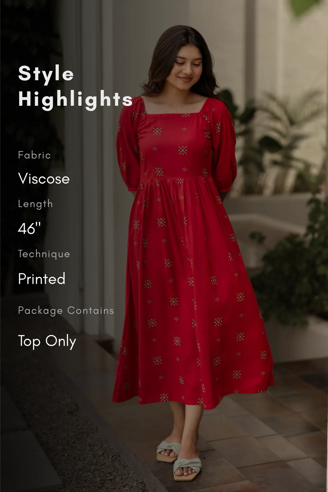 Carmine Red Floral Printed Twirl Dress