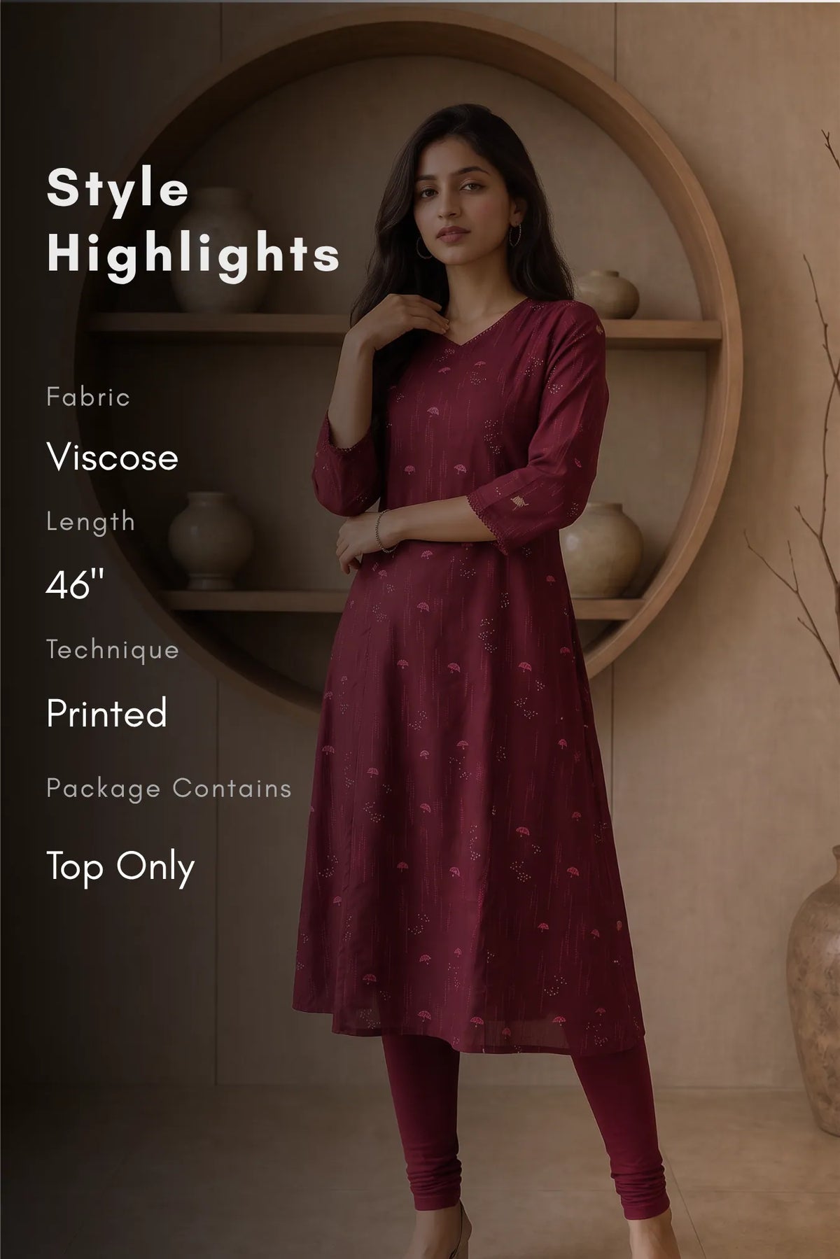 Burgundy Blossom Printed Red A-Line Kurta