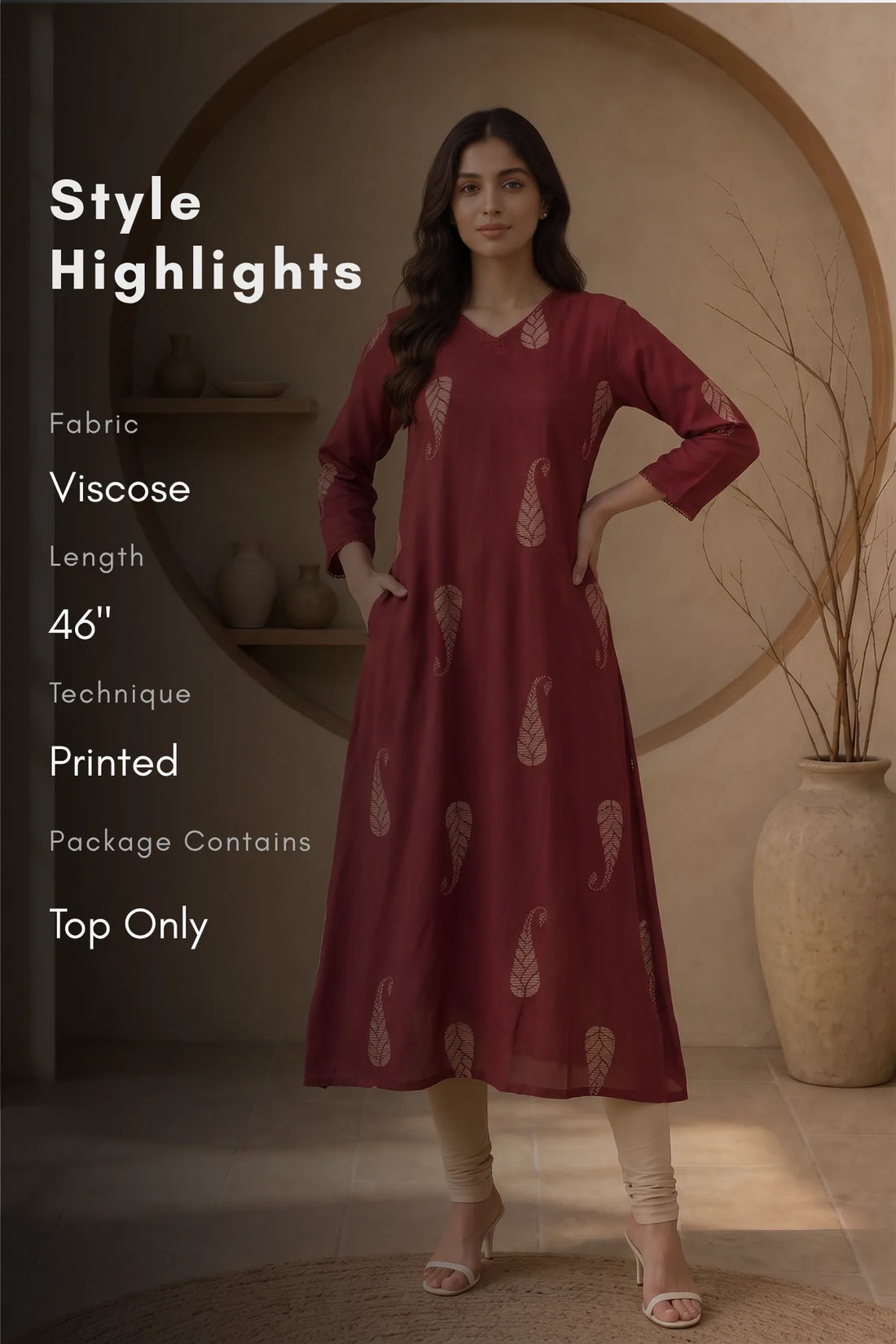Paisley Grace Brown Printed A-Line Kurta