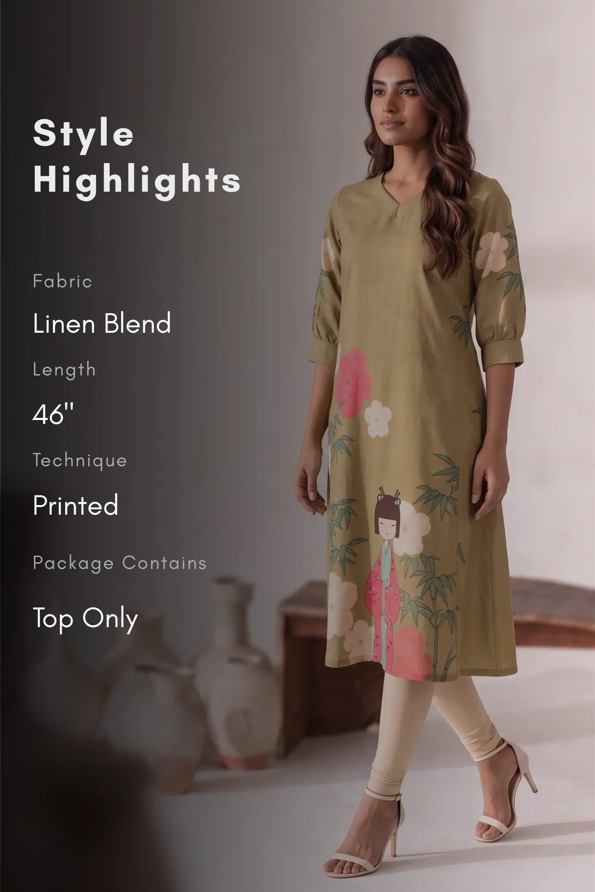 Peony Grace  V-Neck Printed A-Line Outfit