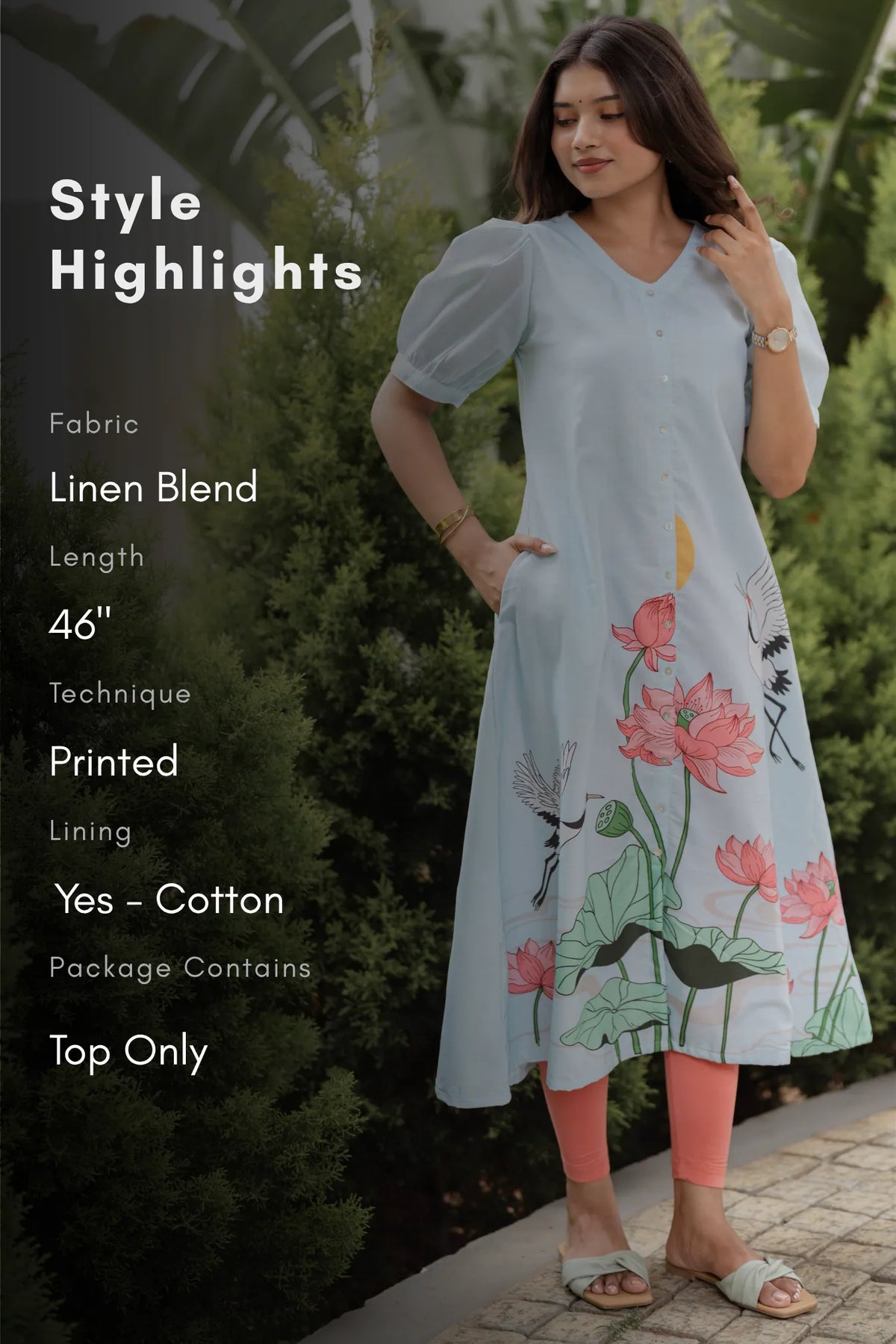 Lotus tale Blue Printed A-Line Kurta