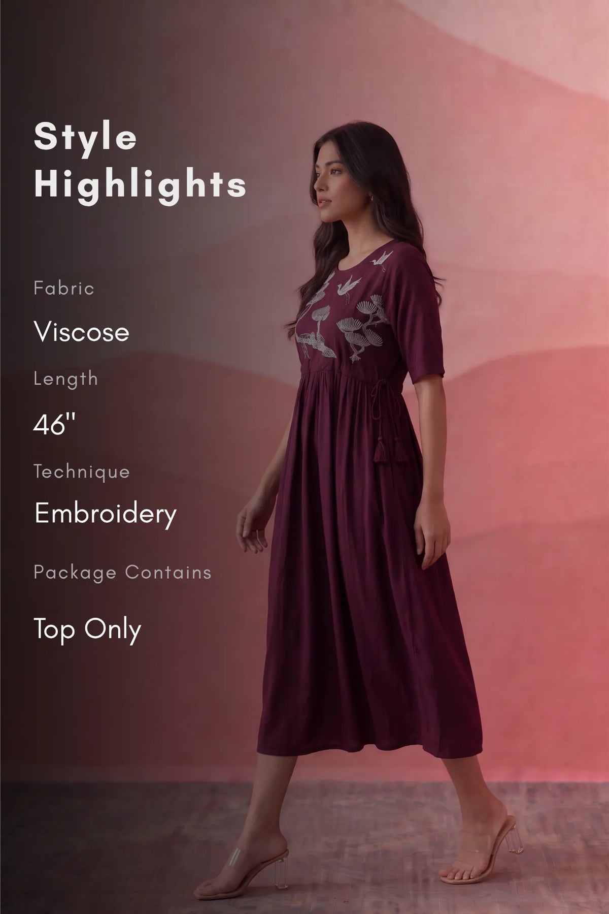 Plum Sparrow Maroon Embroidered Umbrella Dress