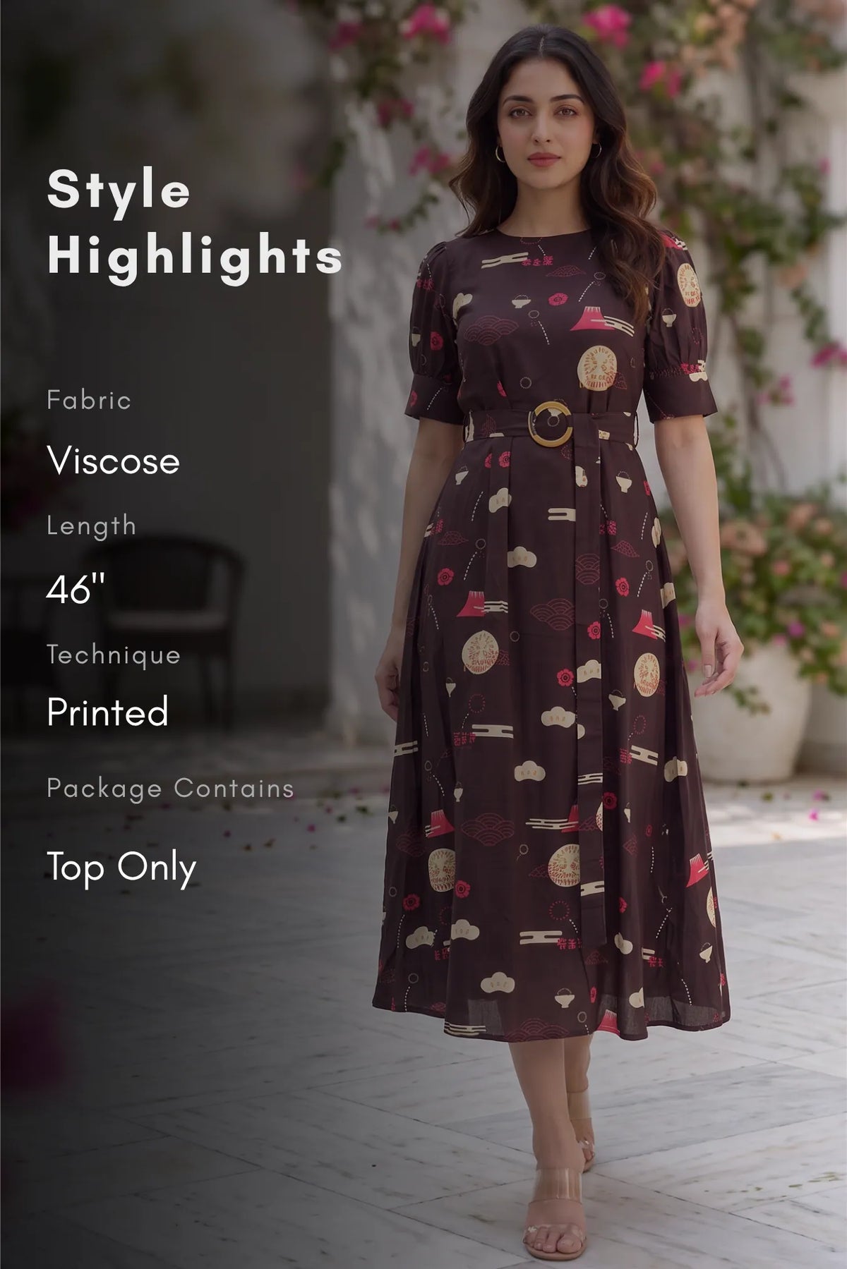 Brocade Lantern Brown Viscose Printed Umbrella Outfit