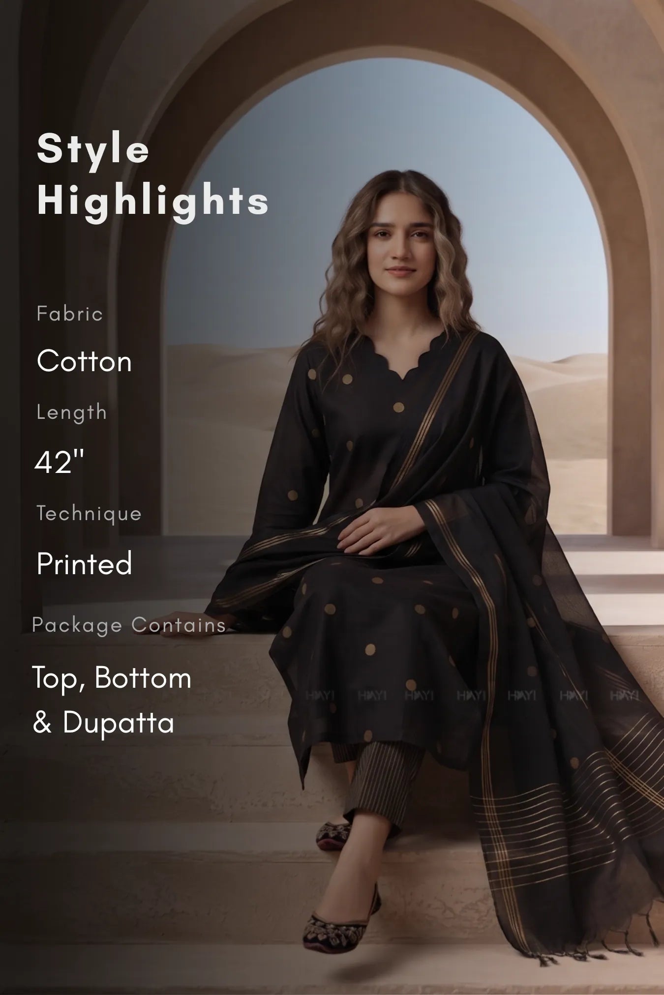 Midnight Gold Black Printed Elegant 3 Piece Kurta set