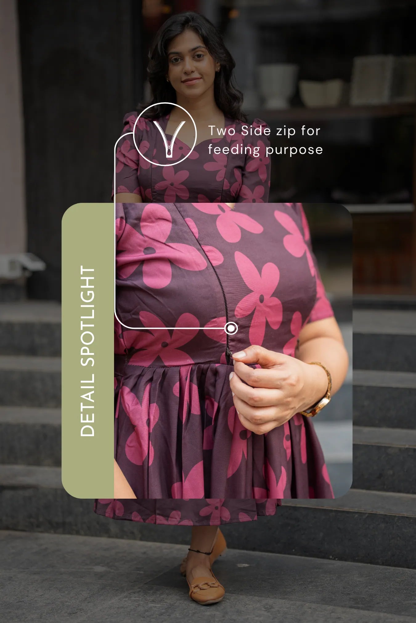 Dark Smoky Bloom Brown Printed Maternity and Feeding Maxi Wear