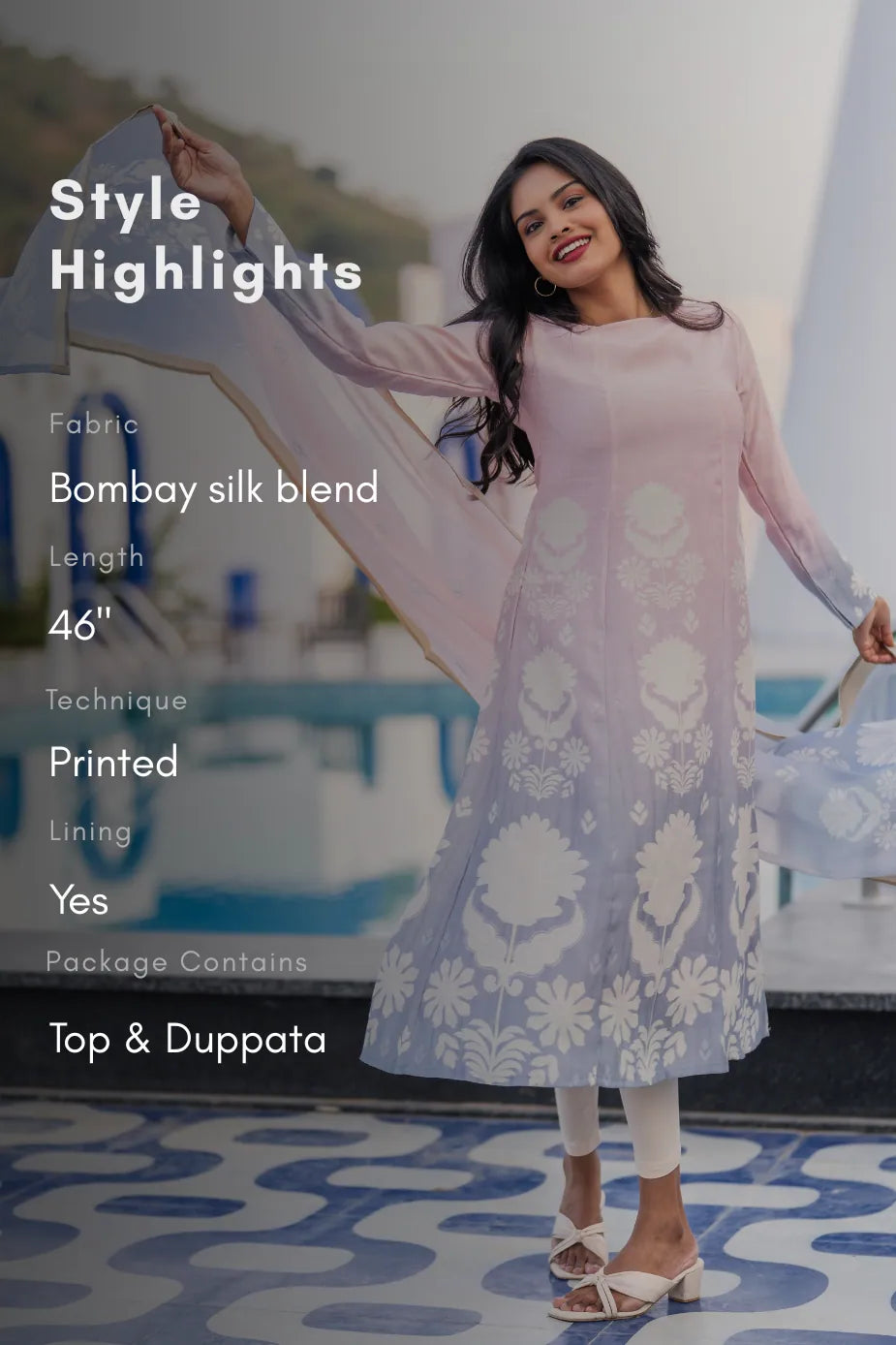 Dessert Dune Printed 2 Piece Bombay Silk Blend Kurta with Dupatta