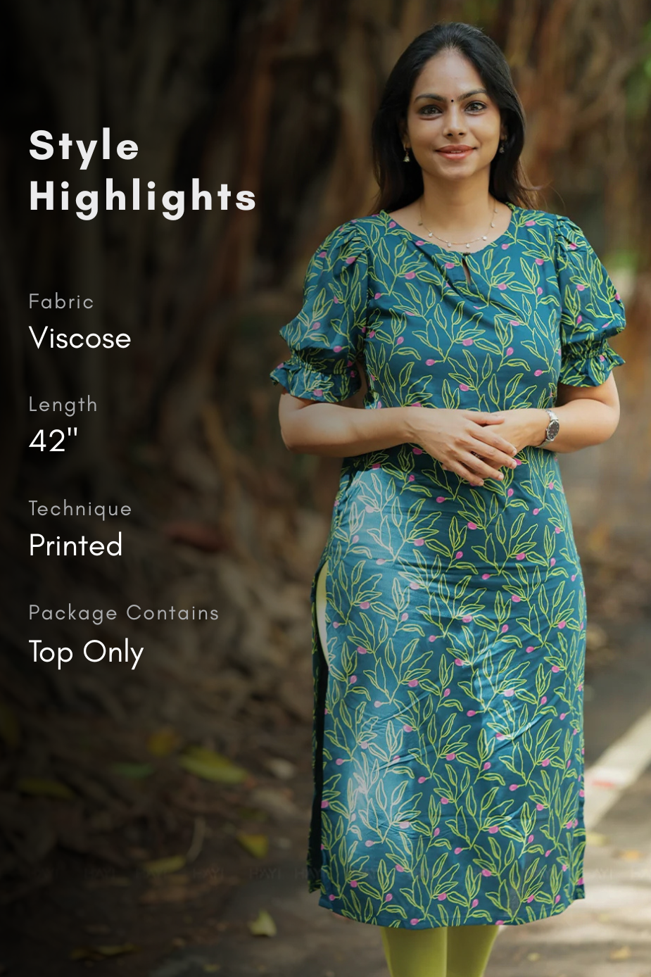 Shroud Green with Spring Veil floral printed Viscose Kurta
