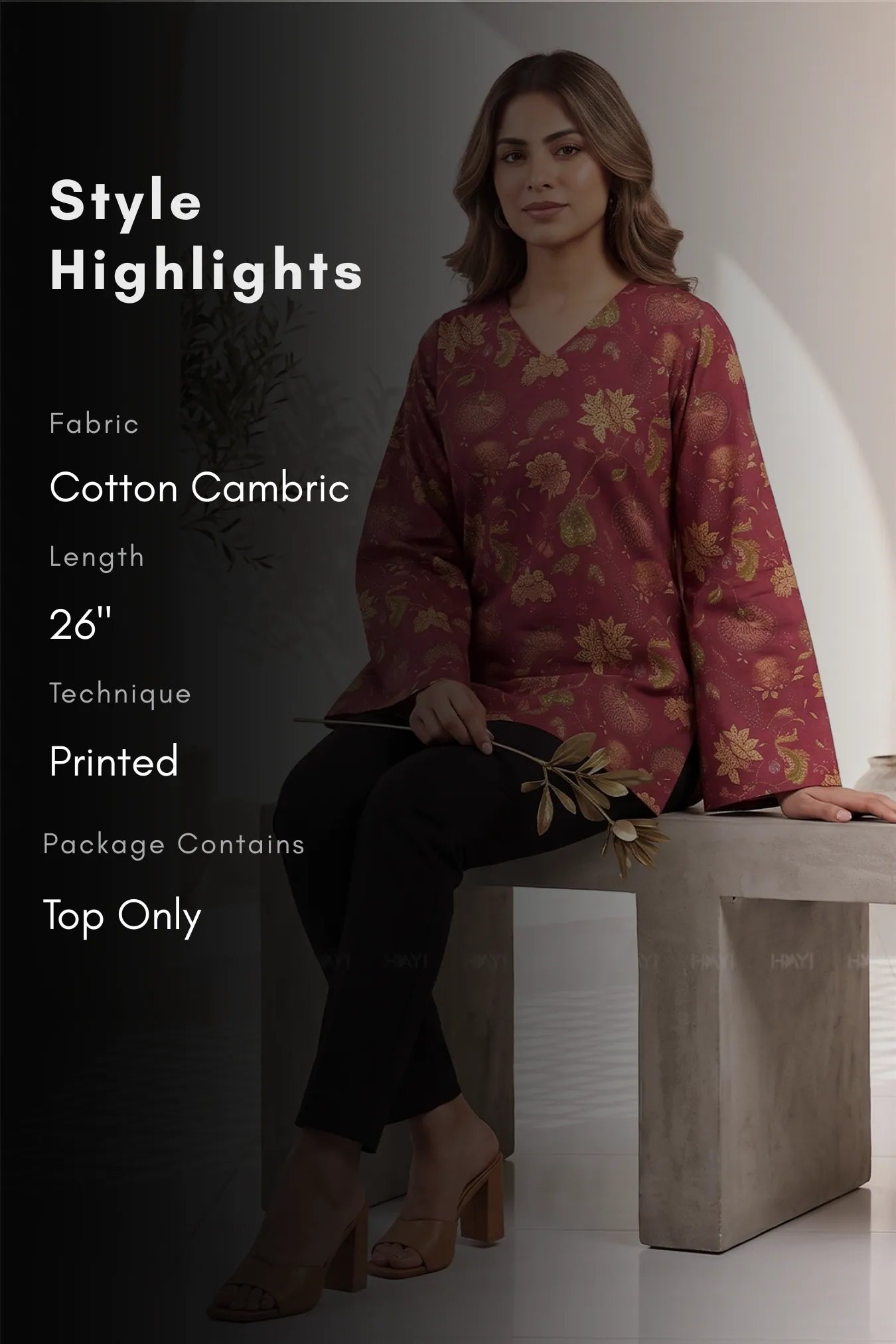 Wine Veil  Printed Short Kurta