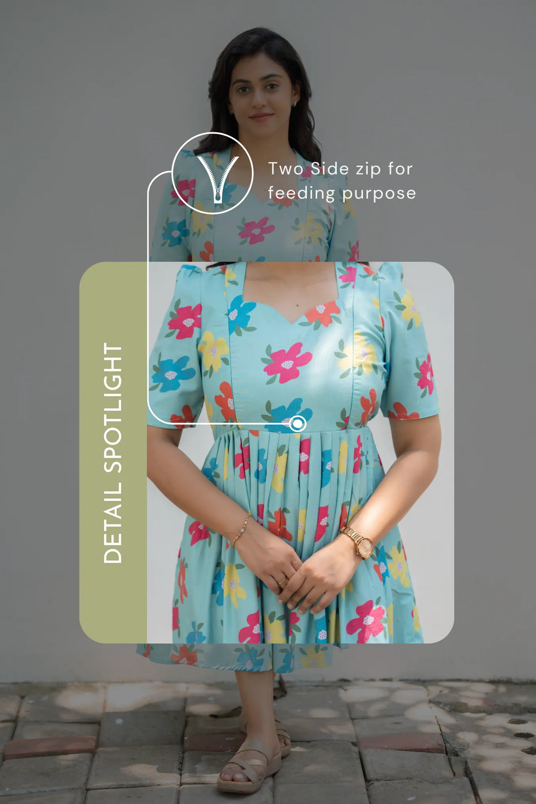 Calm Flora Blue Printed Maternity and Feeding Maxi Wear