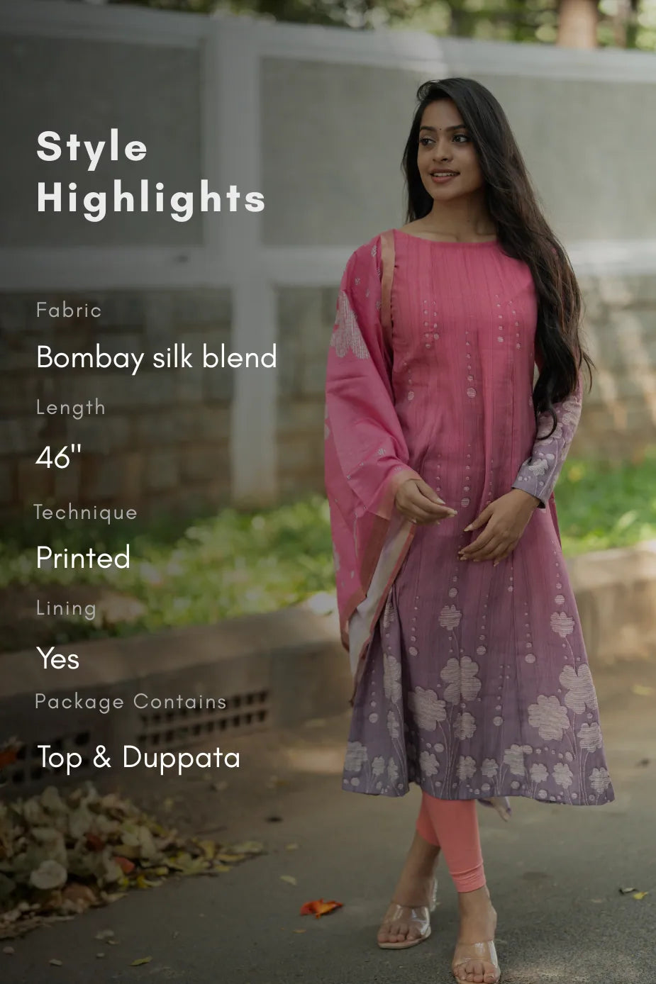 Rosy Muse Printed 2 Piece Bombay Silk Blend Kurta with Dupatta