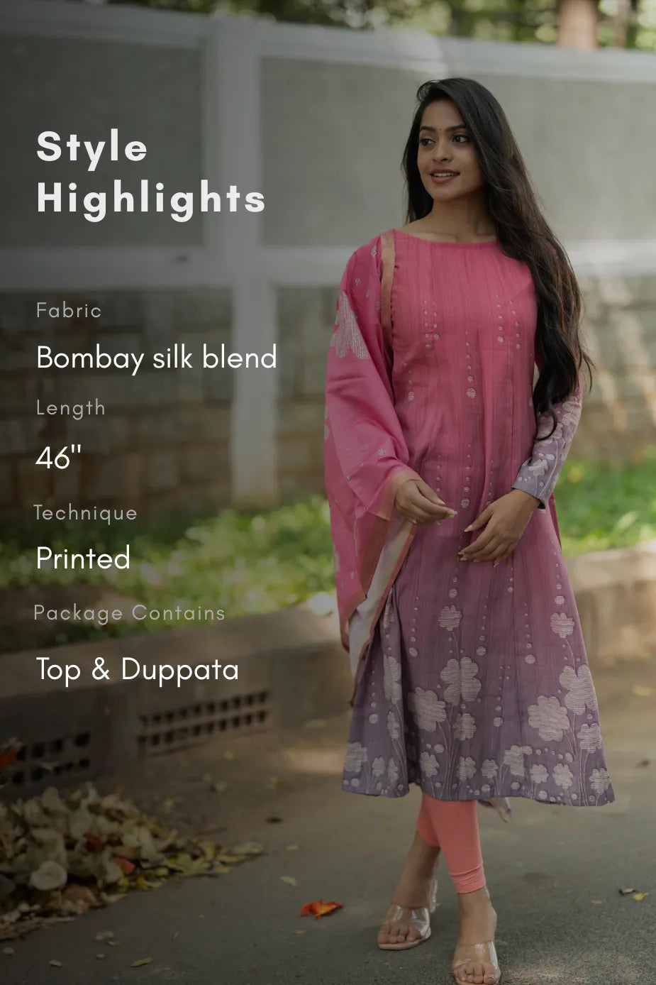Rosy Muse Printed 2 Piece Bombay Silk Blend Kurta with Dupatta